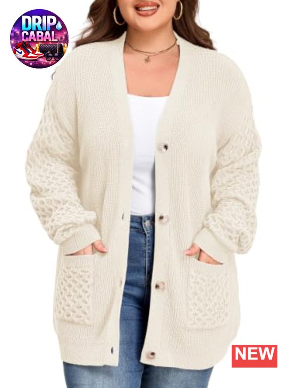 Plus Size Chunky Knit Cardigan with Pockets Wool Blend